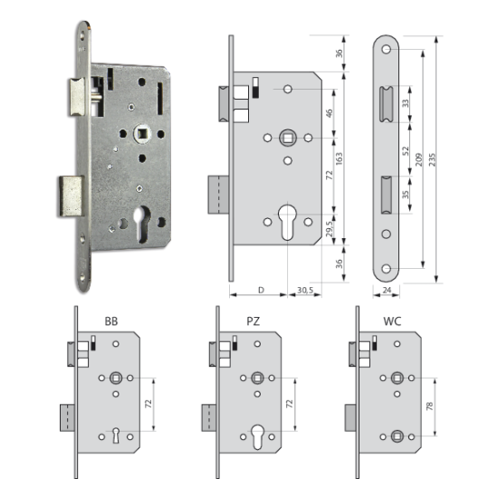 Mortise Mechanism for Cylinders, Silver