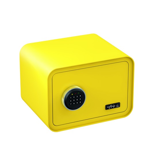Elektronisks sadzīves seifs ar koda slēdzeni. Krāsa - citronu dzeltens.