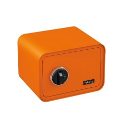 Elektronisks sadzīves seifs ar biometrisku slēdzeni, ar pirksta nospiedumu. Krāsa - oranžs.