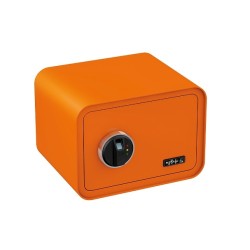 Elektronisks sadzīves seifs ar biometrisku slēdzeni, ar pirksta nospiedumu. Krāsa - oranžs.
