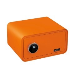 Elektronisks sadzīves seifs ar biometrisku slēdzeni, kura nolasa pirkstu nospiedumu, Krāsa - oranžs.
