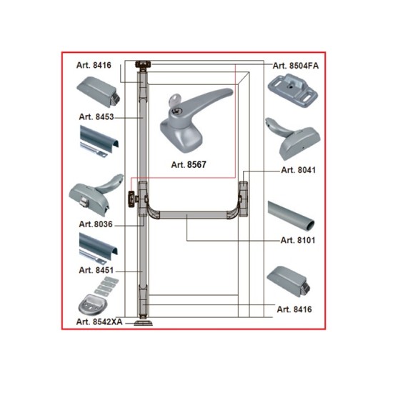 Evacuation system OLTRE for one leaf door with exterior handle with three locking points