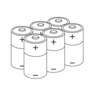 Sešas D-veida baterijas, 1.5V